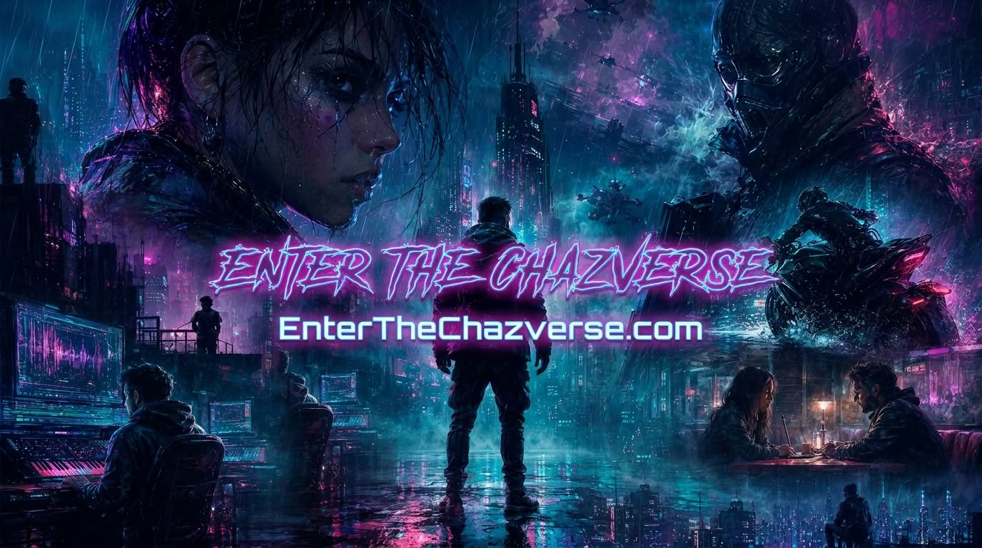 Enter the Chazverse, where a neon cyberpunk city merges with a dragon-filled fantasy realm